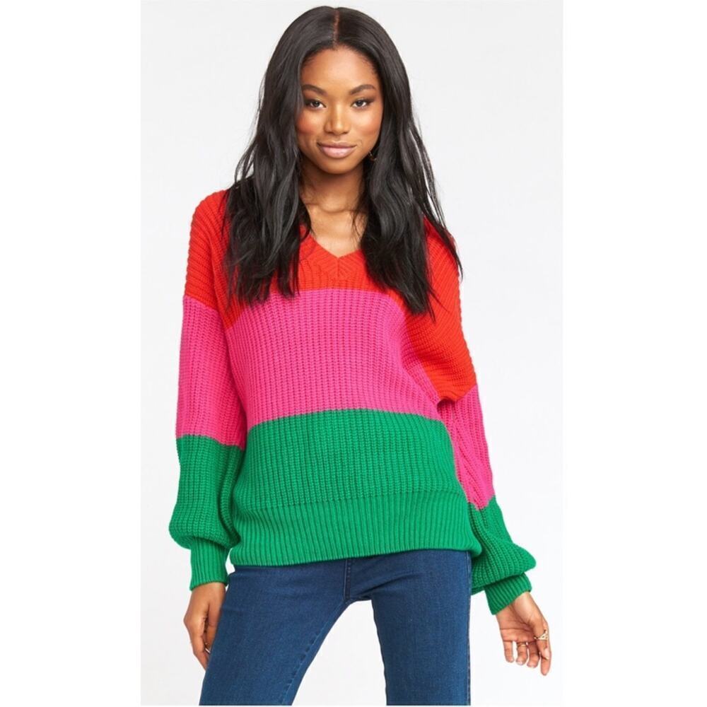 Show Me Your Mumu Mina Feliz Stripe Oversized V Neck Sweater XS - Picture 7 of 16